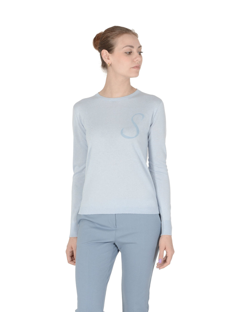Maglia girocollo in cashmere estivo - Manica lunga - Azzurro