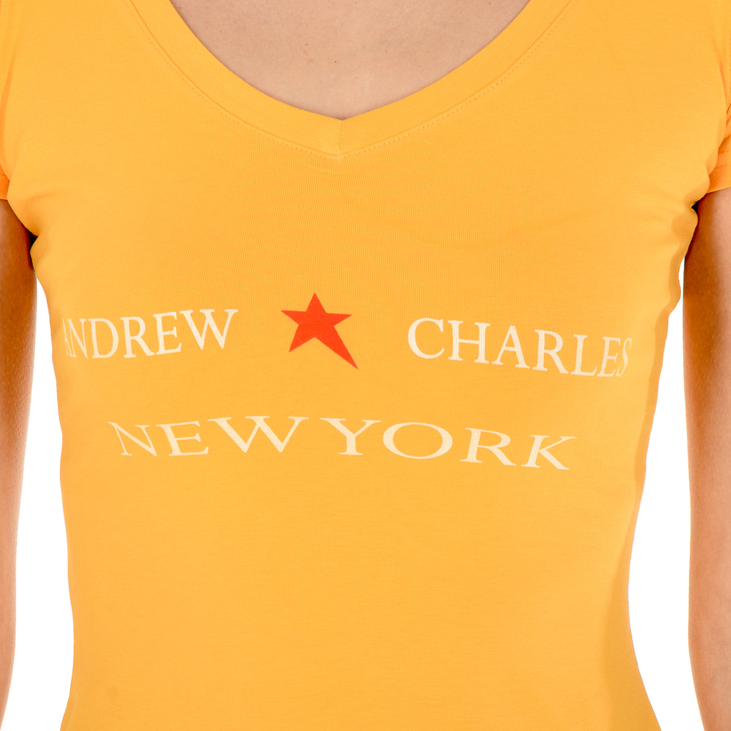 Andrew Charles T-shirt da donna a maniche corte con scollo a V gialla TAPIWA