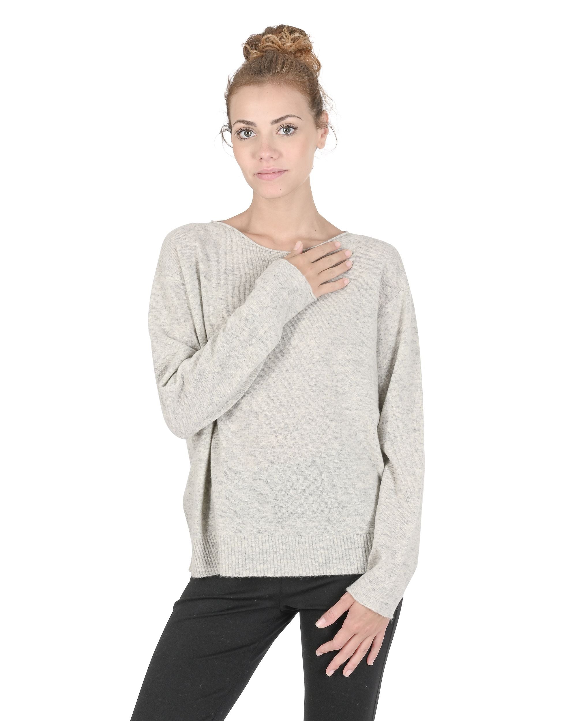 Maglione oversize con scollo a barca da donna in cashmere Crown of Edinburgh COE 008 GRIGIO MELANGE