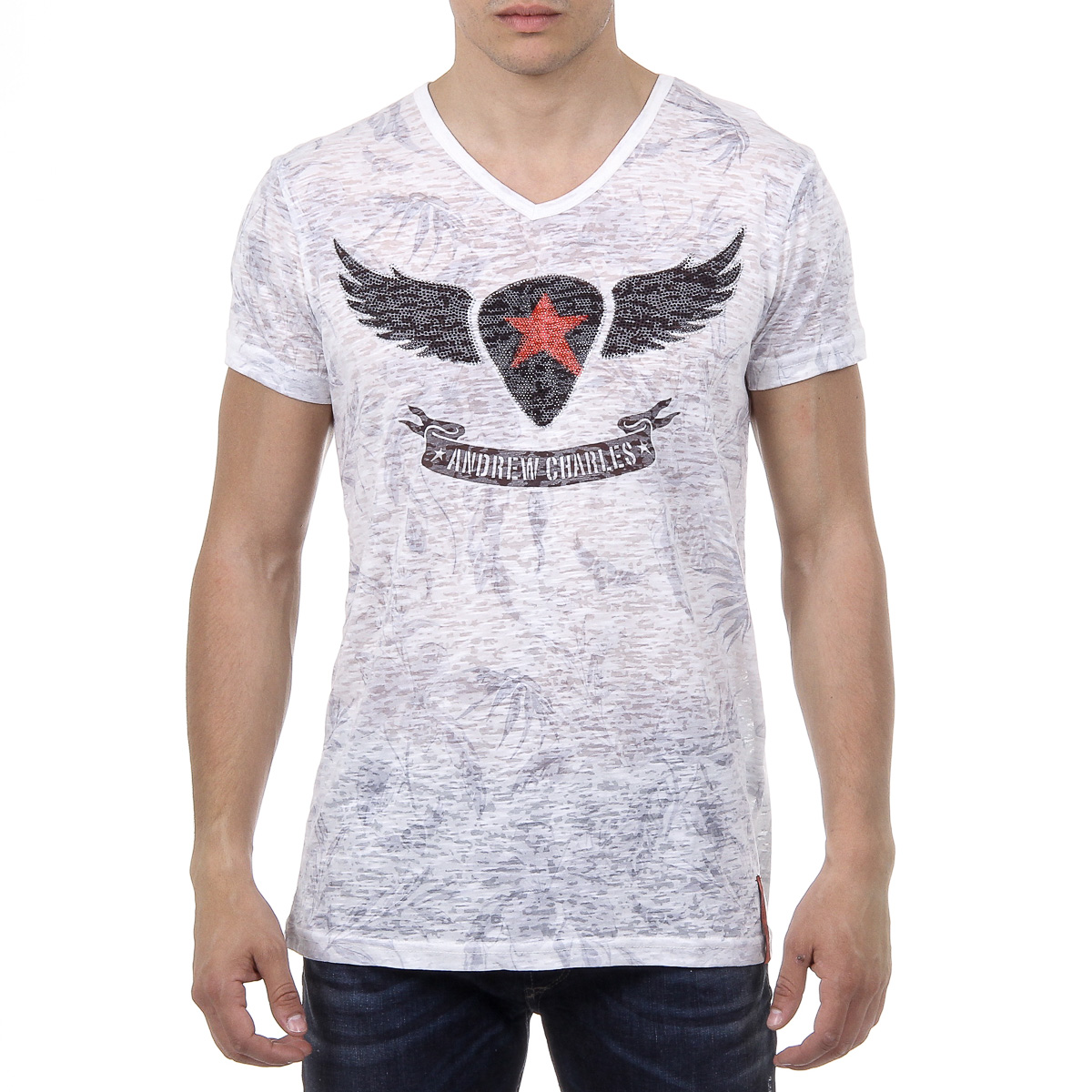 Andrew Charles T-shirt da uomo a maniche corte con scollo a V bianca ISAAC