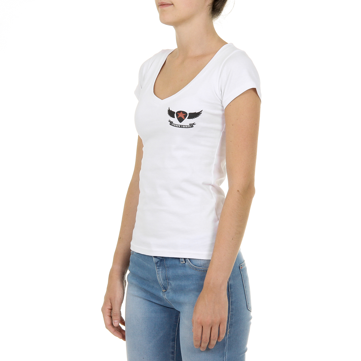 Andrew Charles T-shirt da donna a maniche corte con scollo a V, bianca TAPIWA