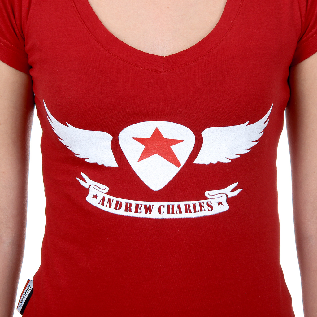 Andrew Charles T-shirt da donna a maniche corte con scollo a V, rossa TAPIWA