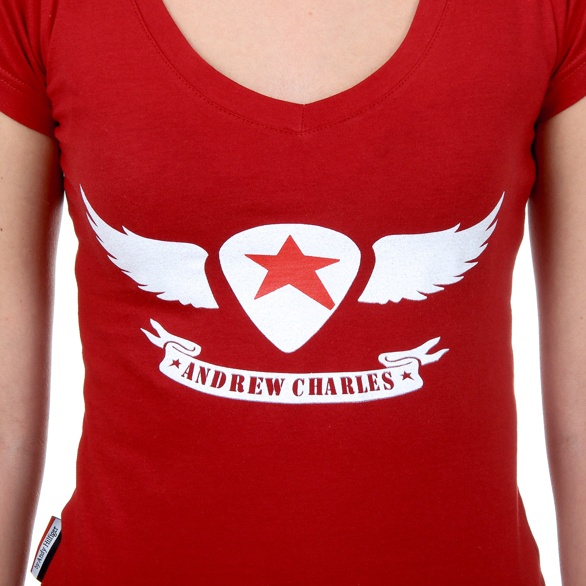 Andrew Charles T-shirt da donna a maniche corte con scollo a V, rossa TAPIWA