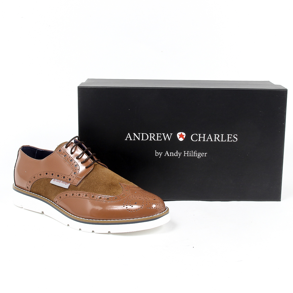 Andrew Charles Mens Brogue Oxford Shoe 914 ABRASIVATO CAMOSCIO COGNAC