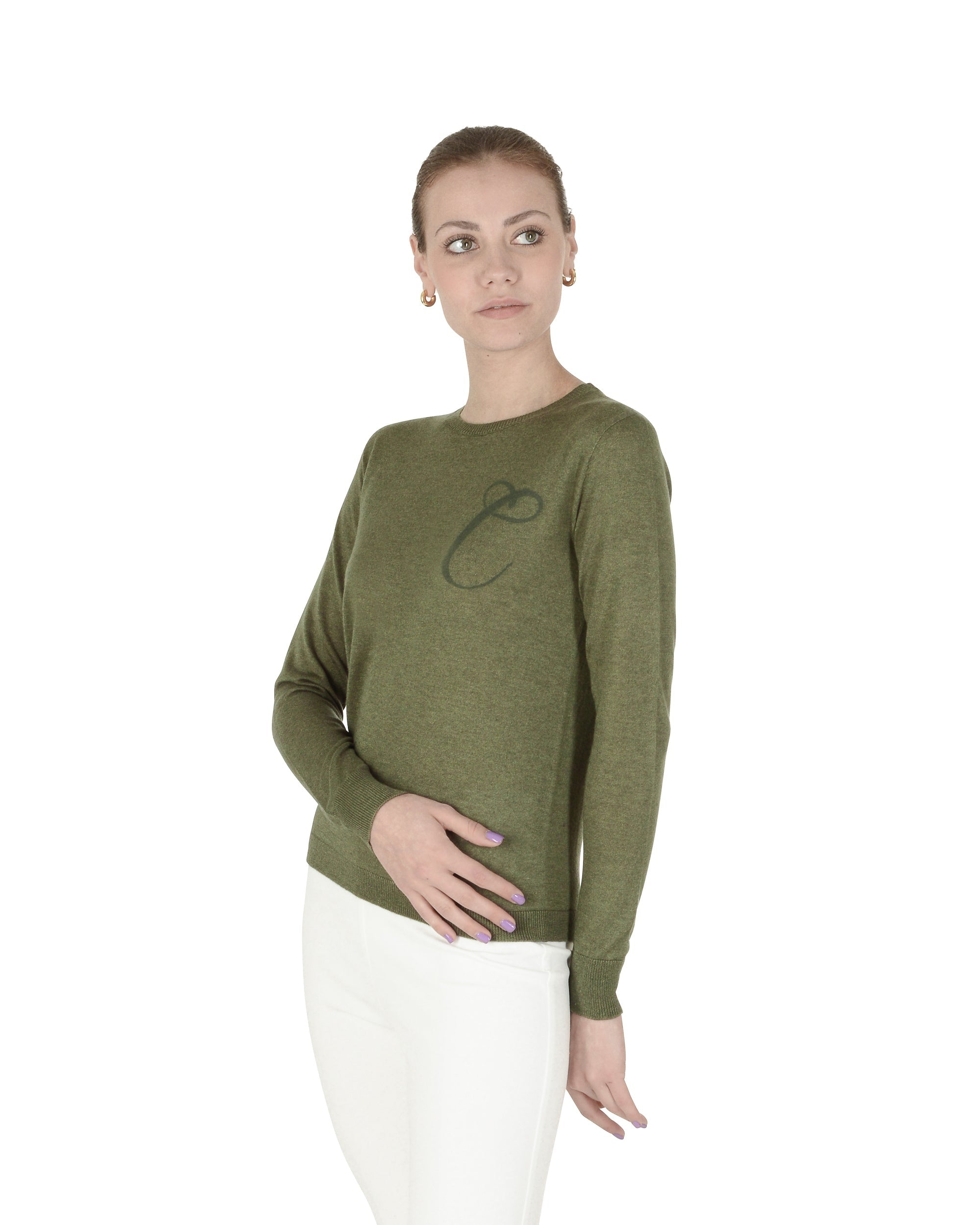 Maglia girocollo in cashmere estivo - Manica lunga - Verde