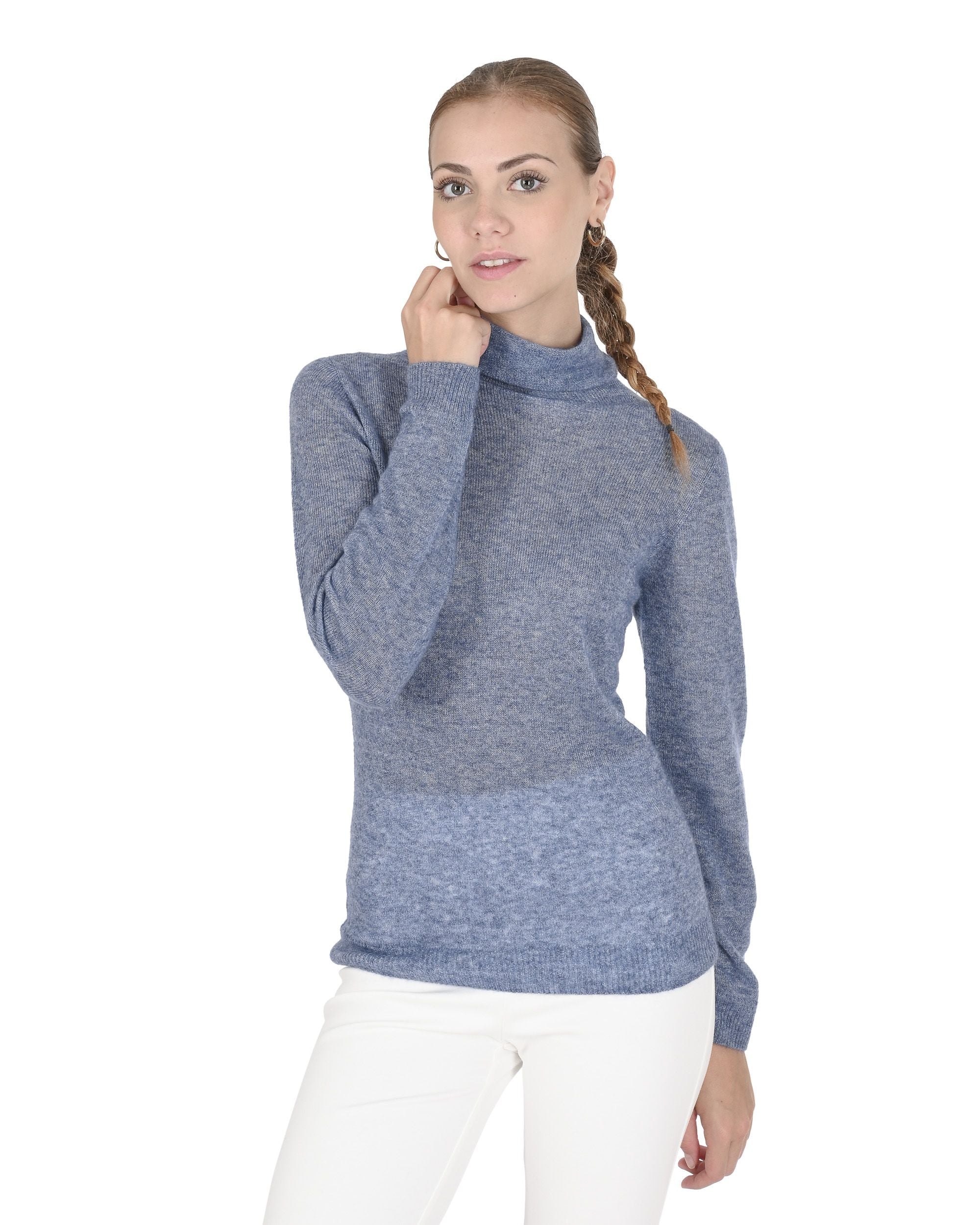 Maglione dolcevita da donna in cashmere Crown of Edinburgh COE 0019 BLU MELANGE