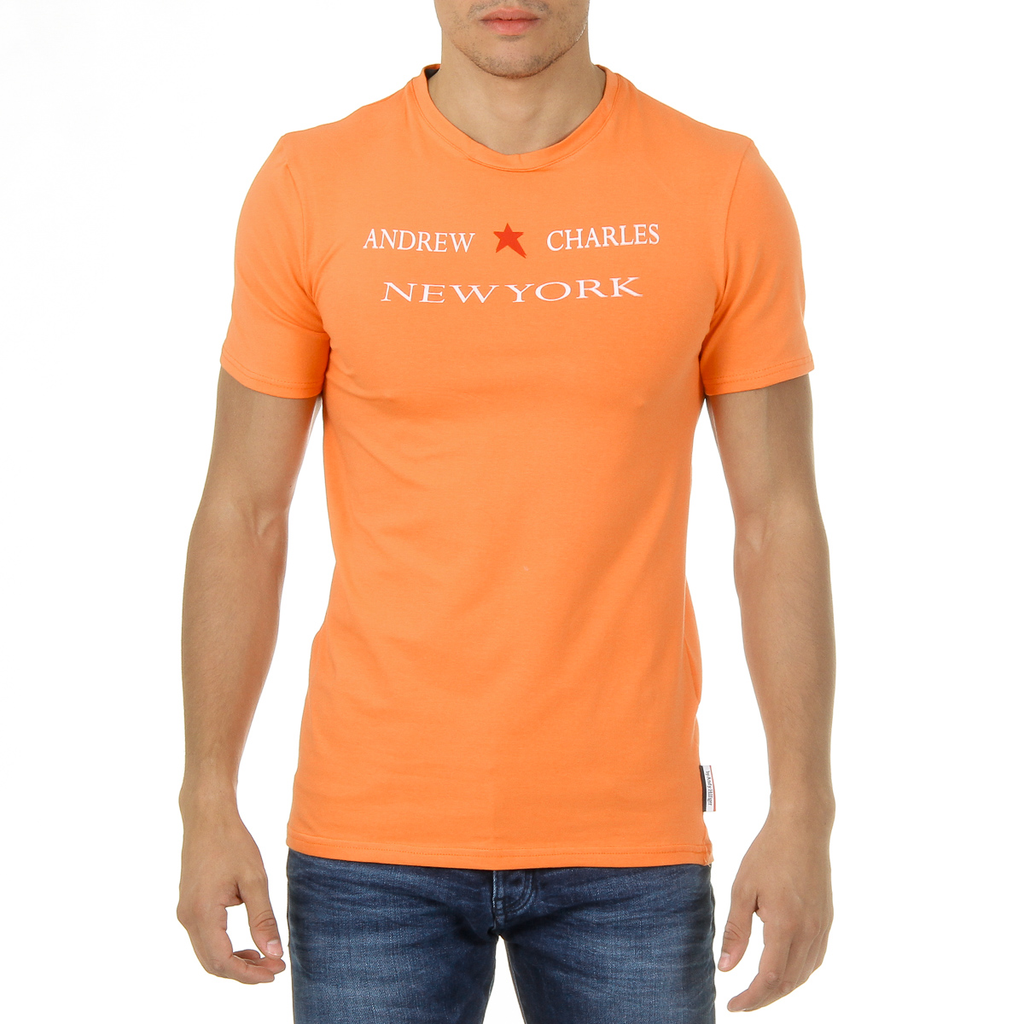 Andrew Charles T-shirt da uomo a maniche corte con scollo rotondo arancione KEITA