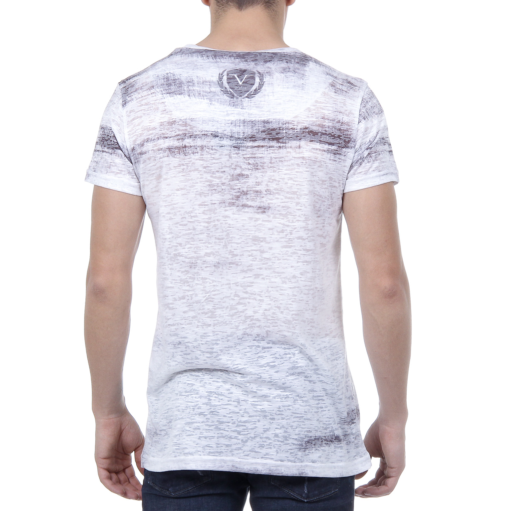 V 1969 Italia T-shirt da uomo a maniche corte con scollo rotondo, bianca LOGAN