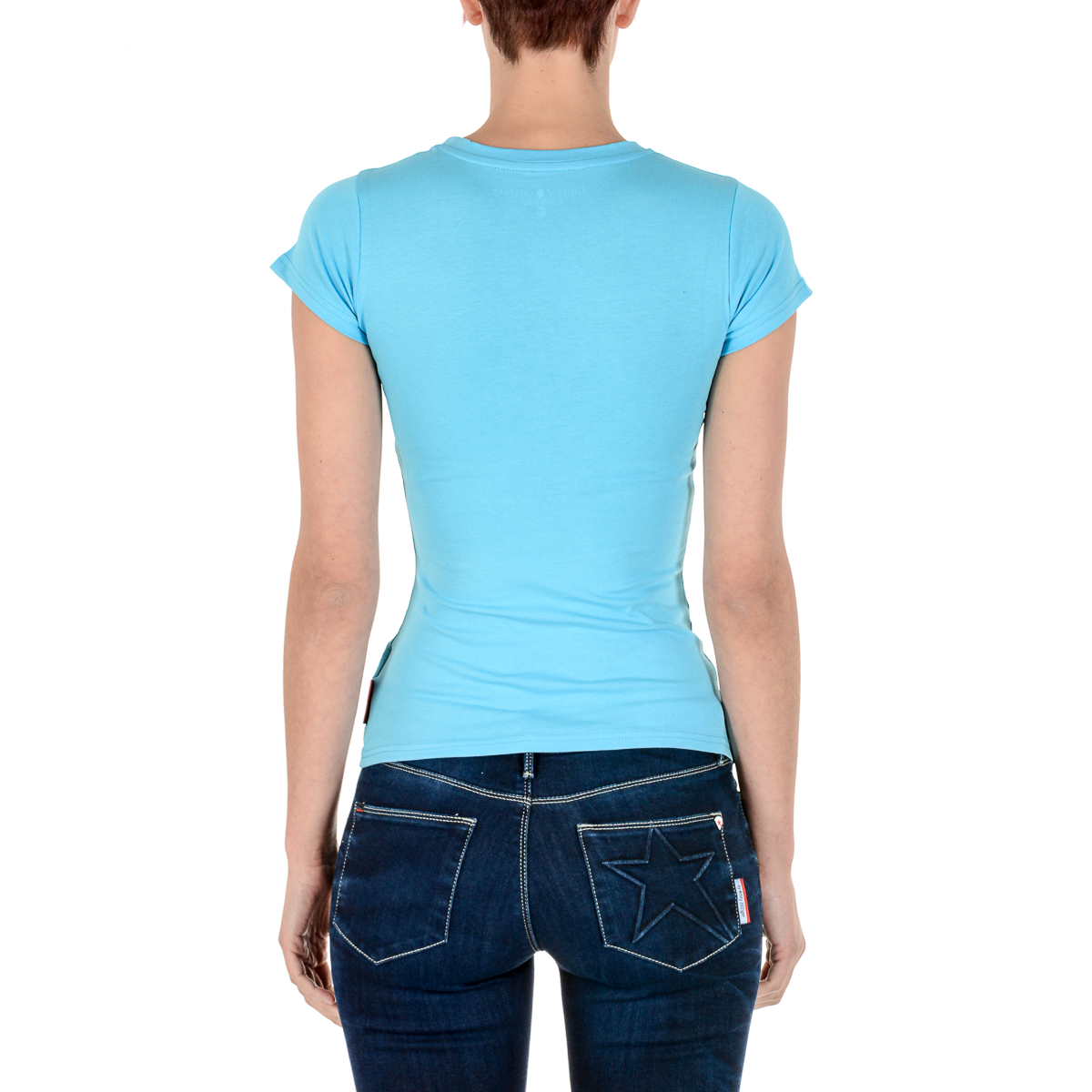 Andrew Charles T-shirt da donna a maniche corte con scollo tondo, blu chiaro TARANA