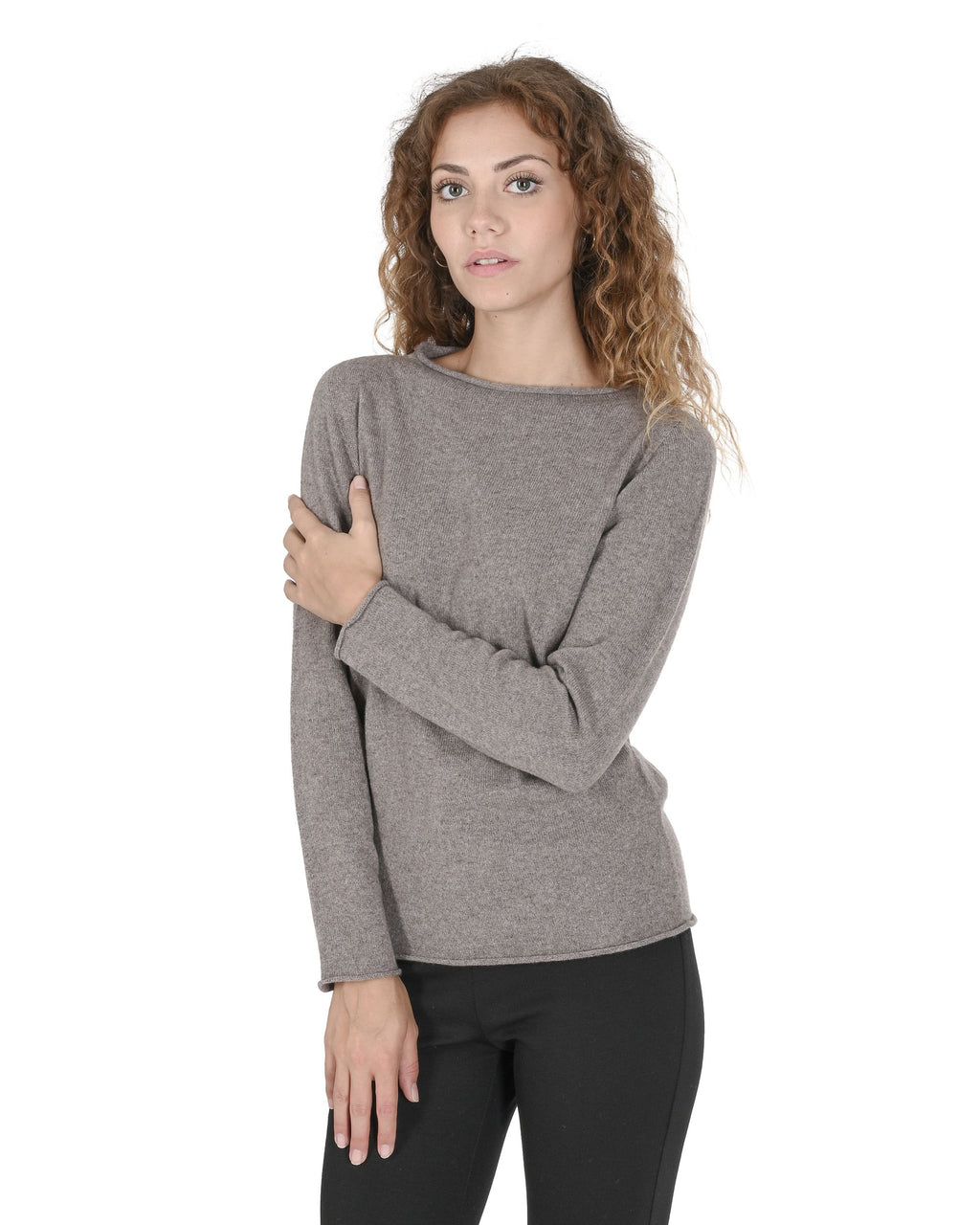 Maglione da donna con scollo a barca in cashmere Crown of Edinburgh COE 0025 TAUPE