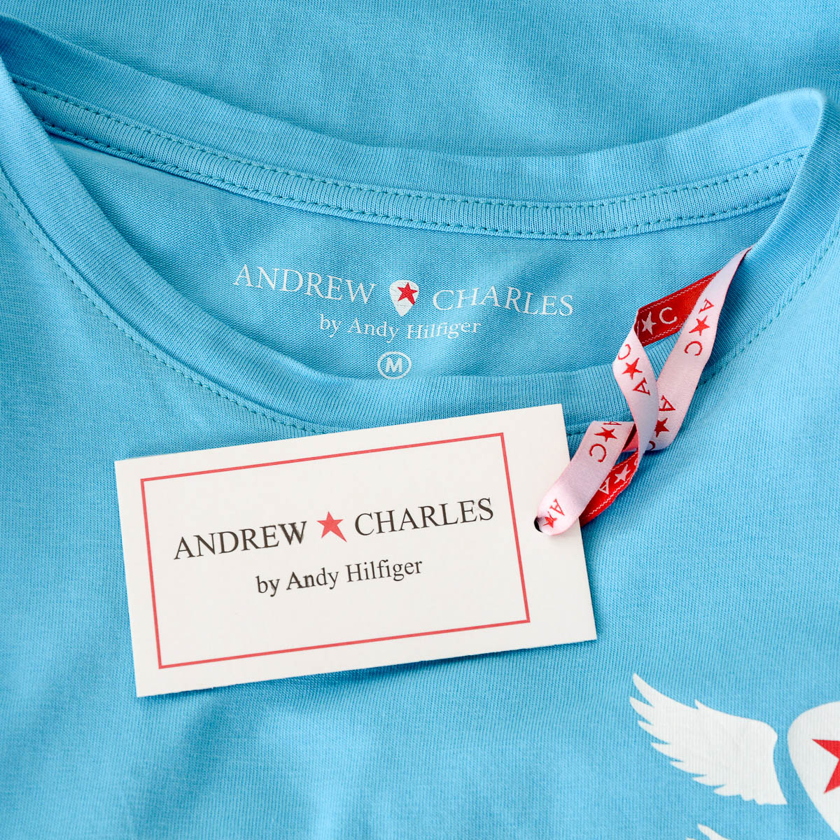 Andrew Charles T-shirt da donna a maniche corte con scollo tondo, blu chiaro TARANA