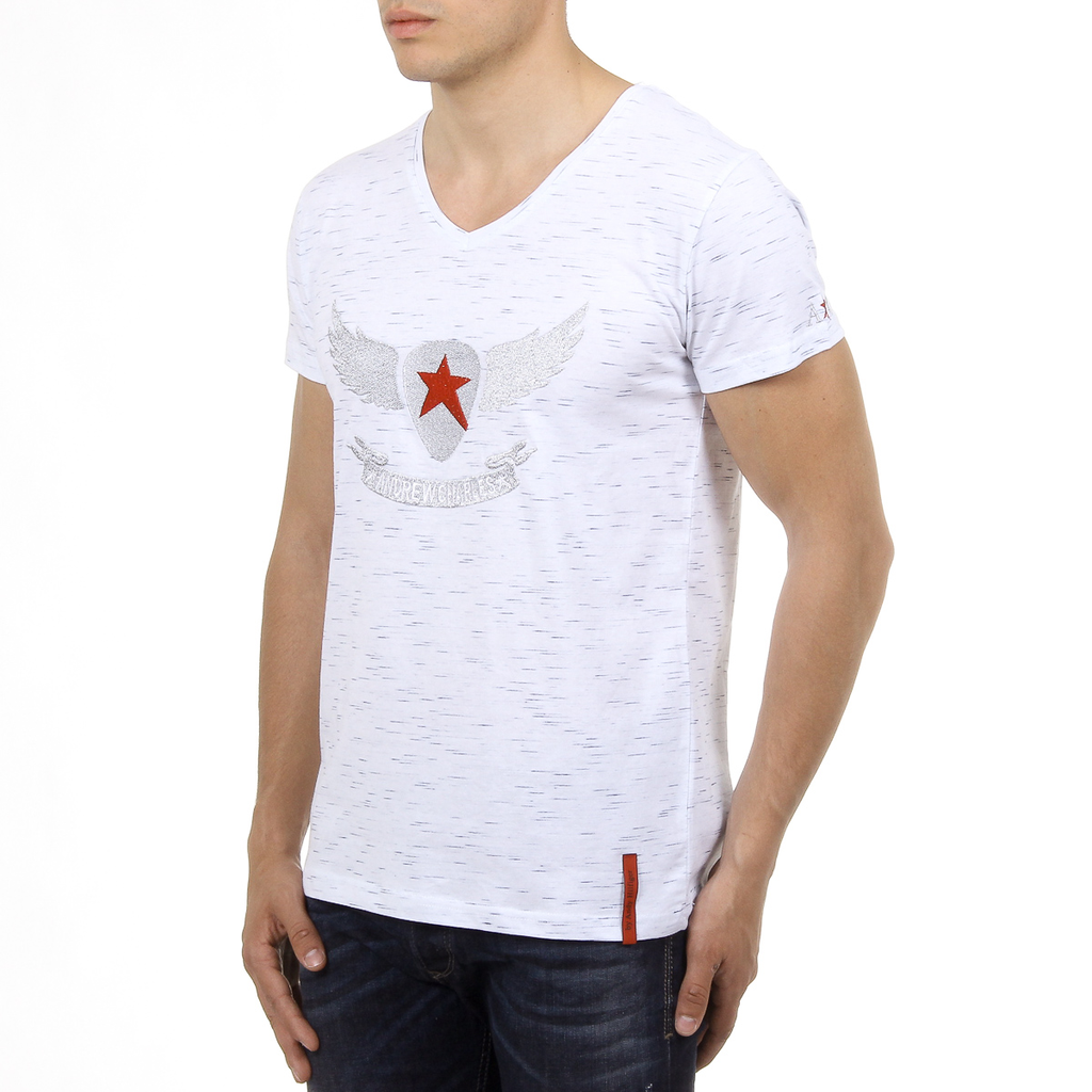 Andrew Charles T-shirt da uomo a maniche corte con scollo a V bianca CONNOR