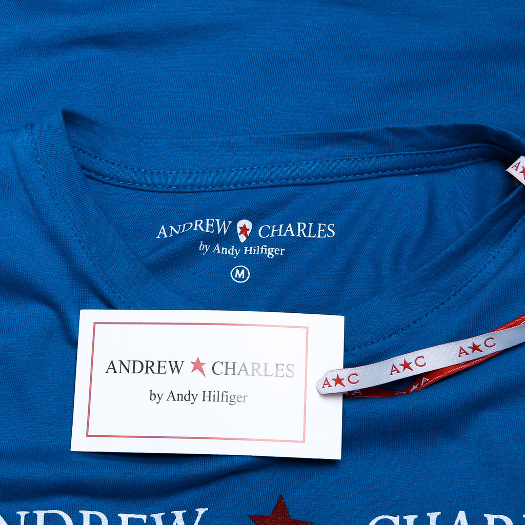 Andrew Charles Maglietta da donna a maniche corte con scollo rotondo blu TARANA