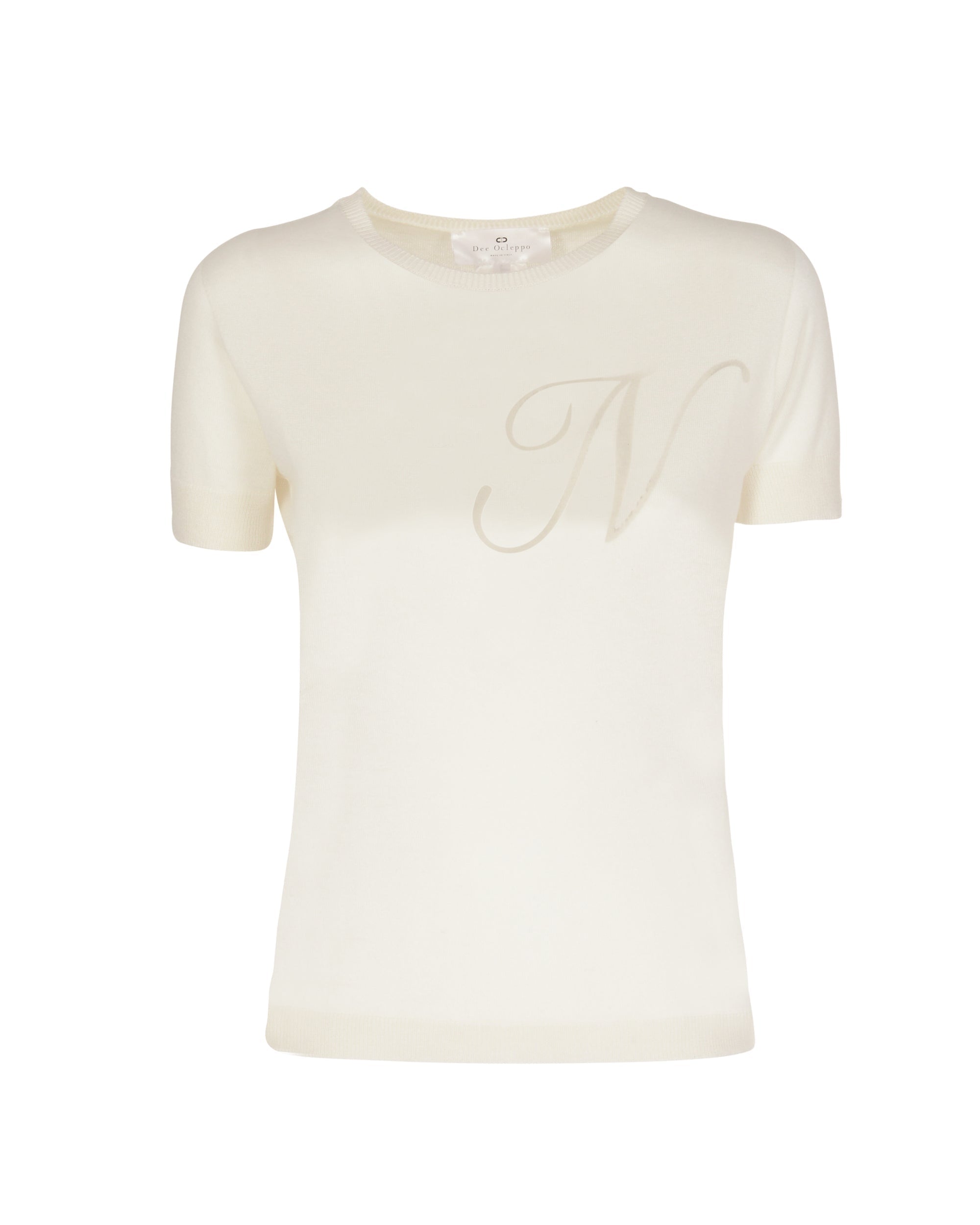 Maglia girocollo estiva in cashmere - Manica corta - Avorio