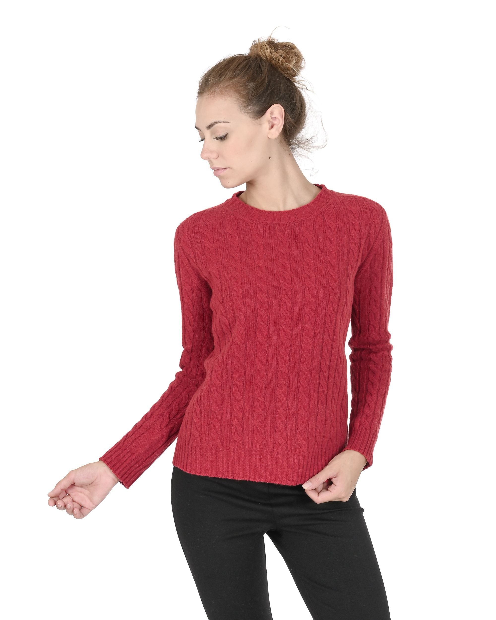 Maglione girocollo da donna in cashmere Crown of Edinburgh COE 0033 ROSSO