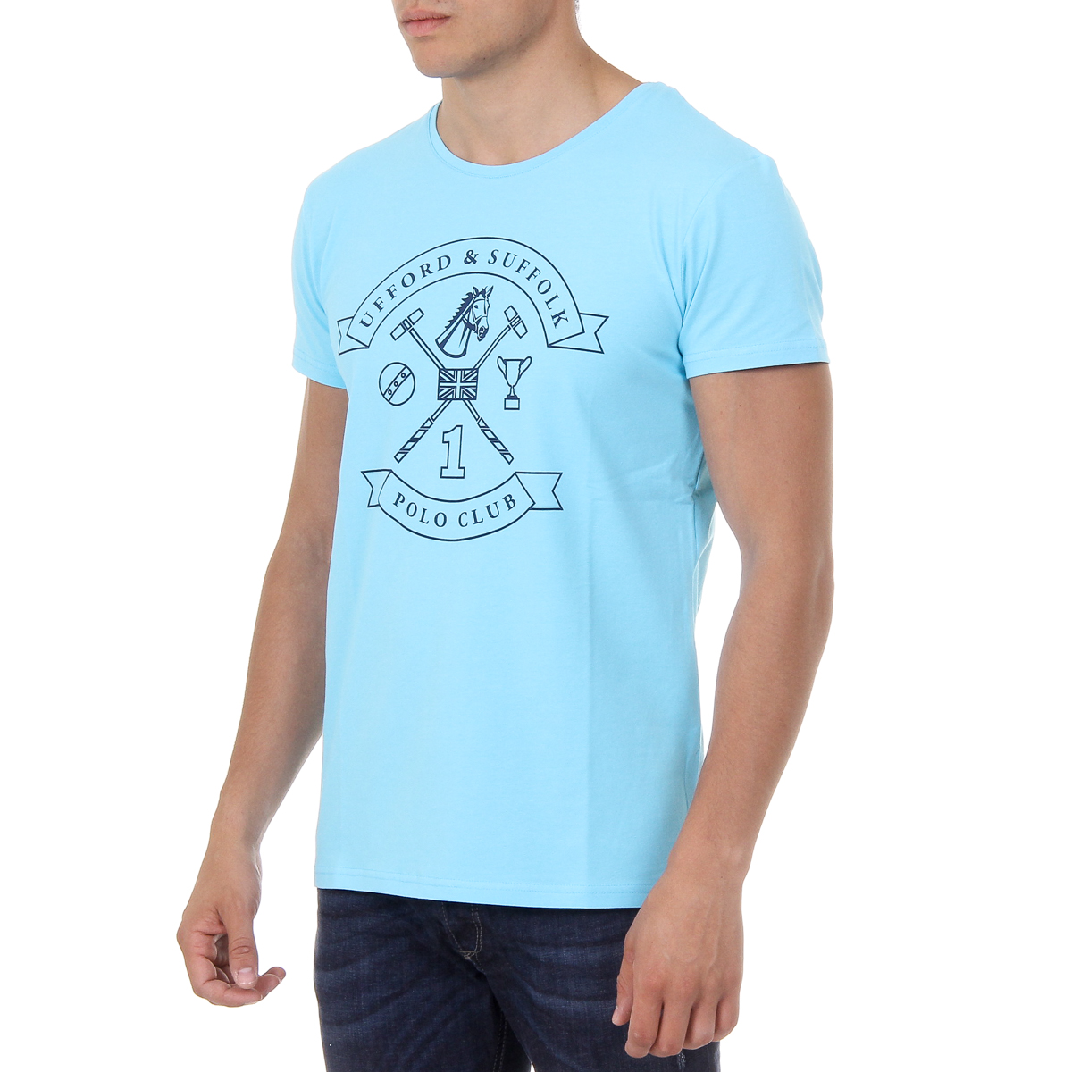 T-shirt da uomo Ufford & Suffolk Polo Club a maniche corte con scollo rotondo US027 BLU