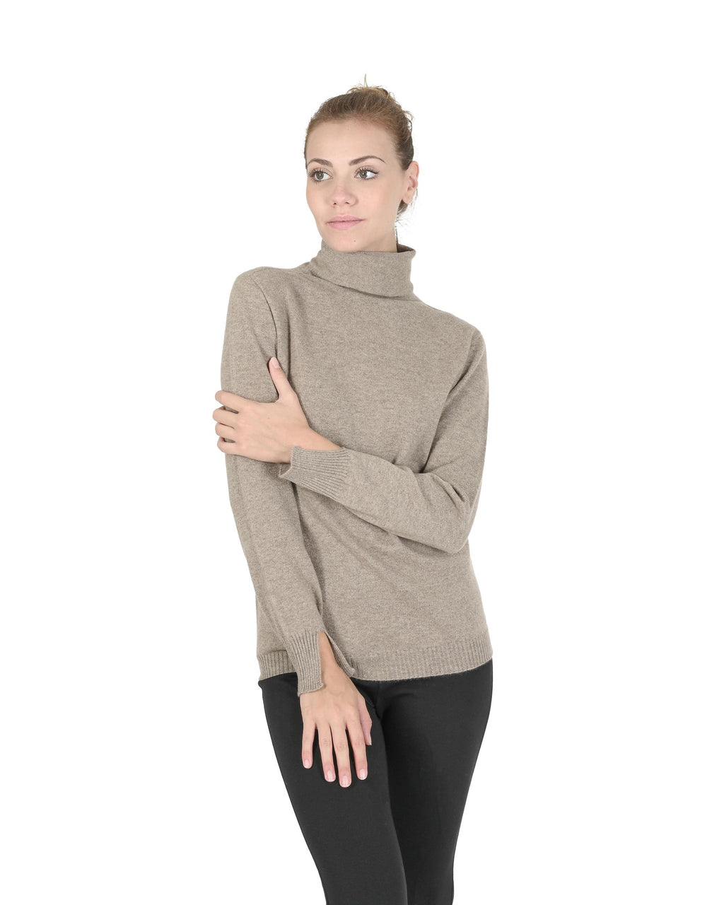 Maglione dolcevita da donna in cashmere Crown of Edinburgh COE 0023 ECRU