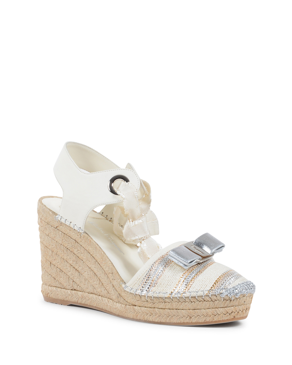 Sandalo con zeppa da donna Salvatore Ferragamo color crema EUGENIE