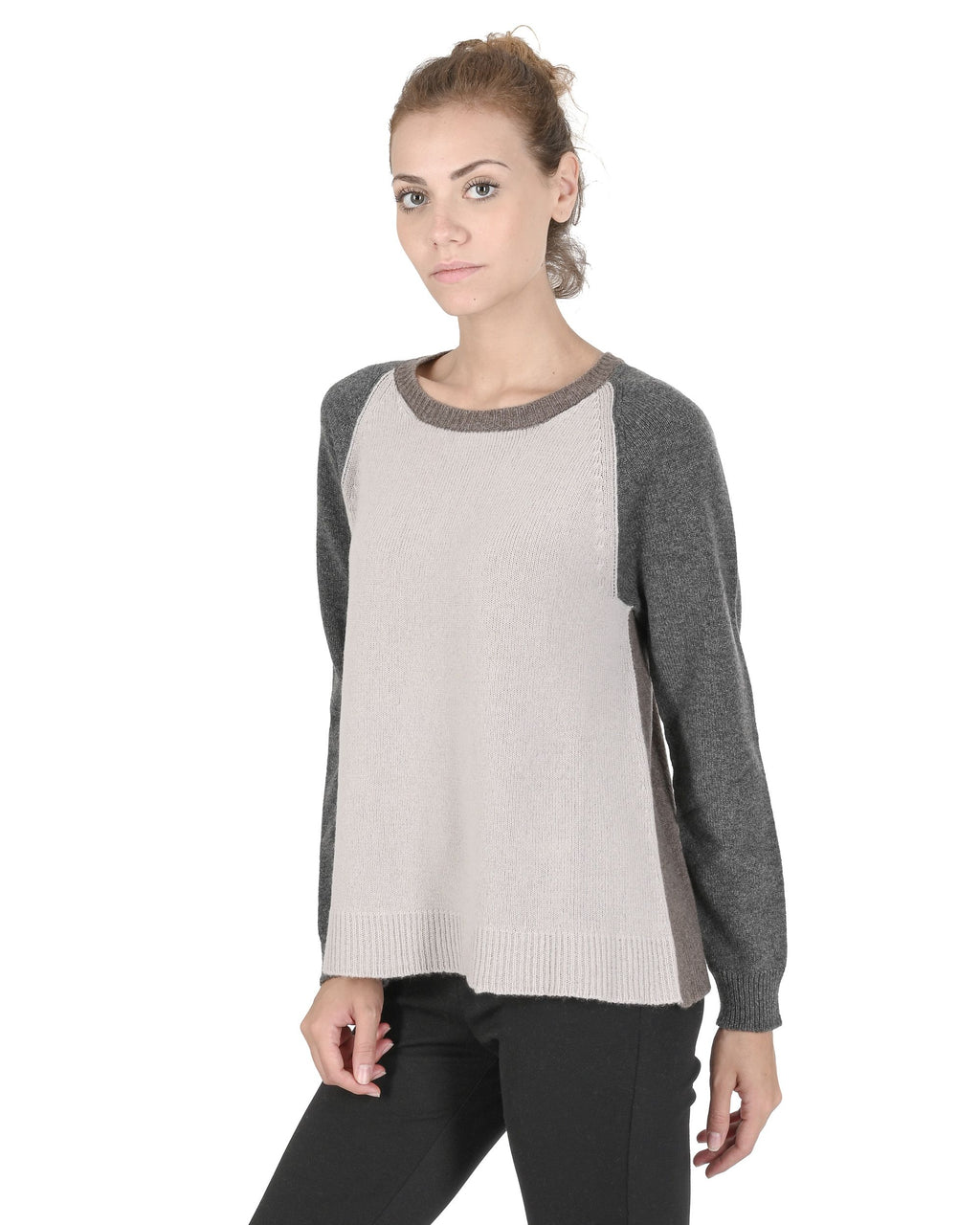 Maglione girocollo da donna in cashmere Crown of Edinburgh COE 0016 GRIGIO/BEIGE