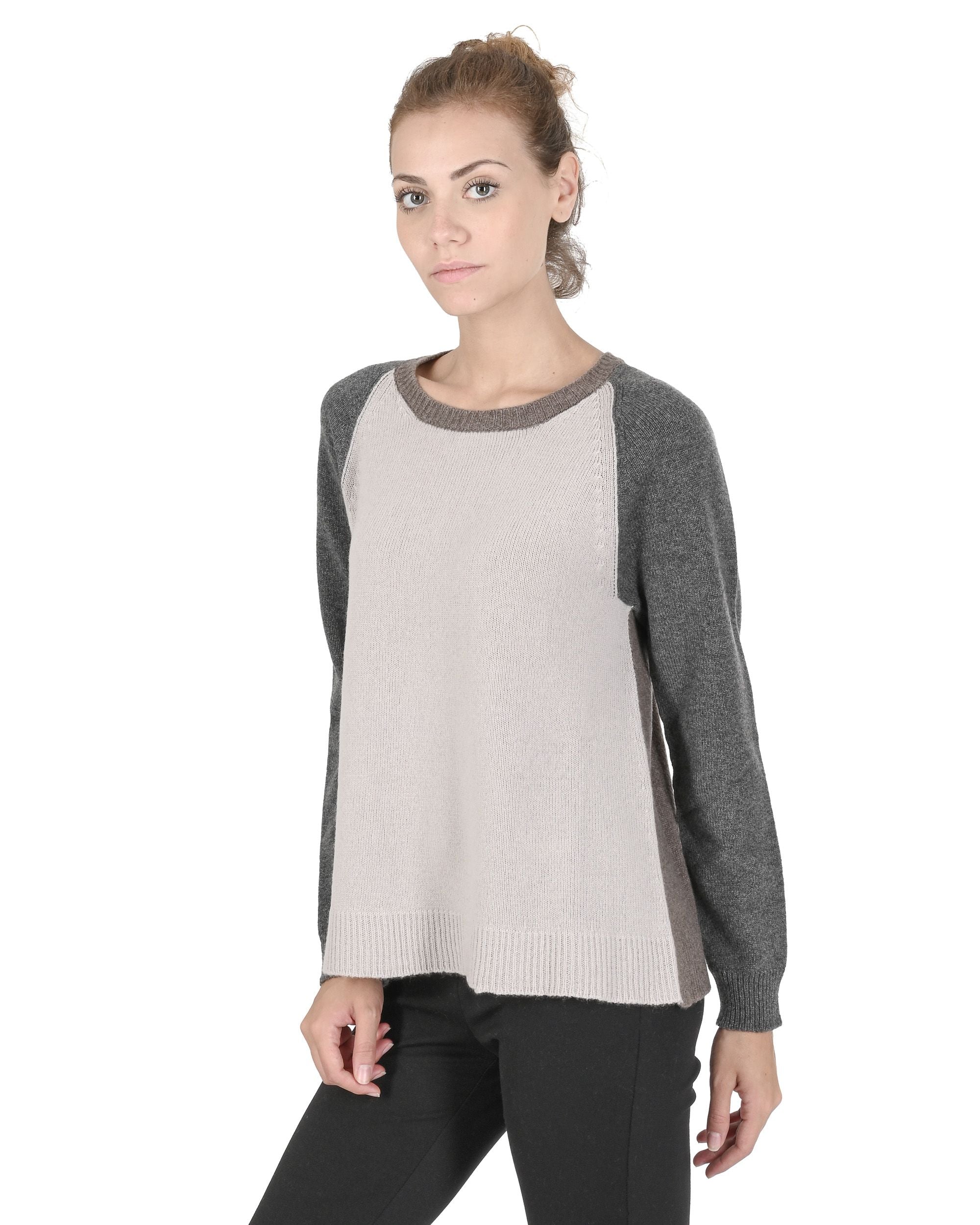 Maglione girocollo da donna in cashmere Crown of Edinburgh COE 0016 GRIGIO/BEIGE