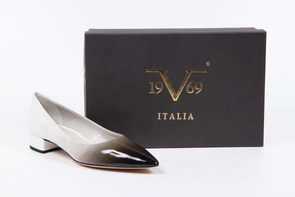 V 1969 Italia Ballerina con tacco da donna 5580 2946 PE DEGRANE VERNICE DEGRA NERO