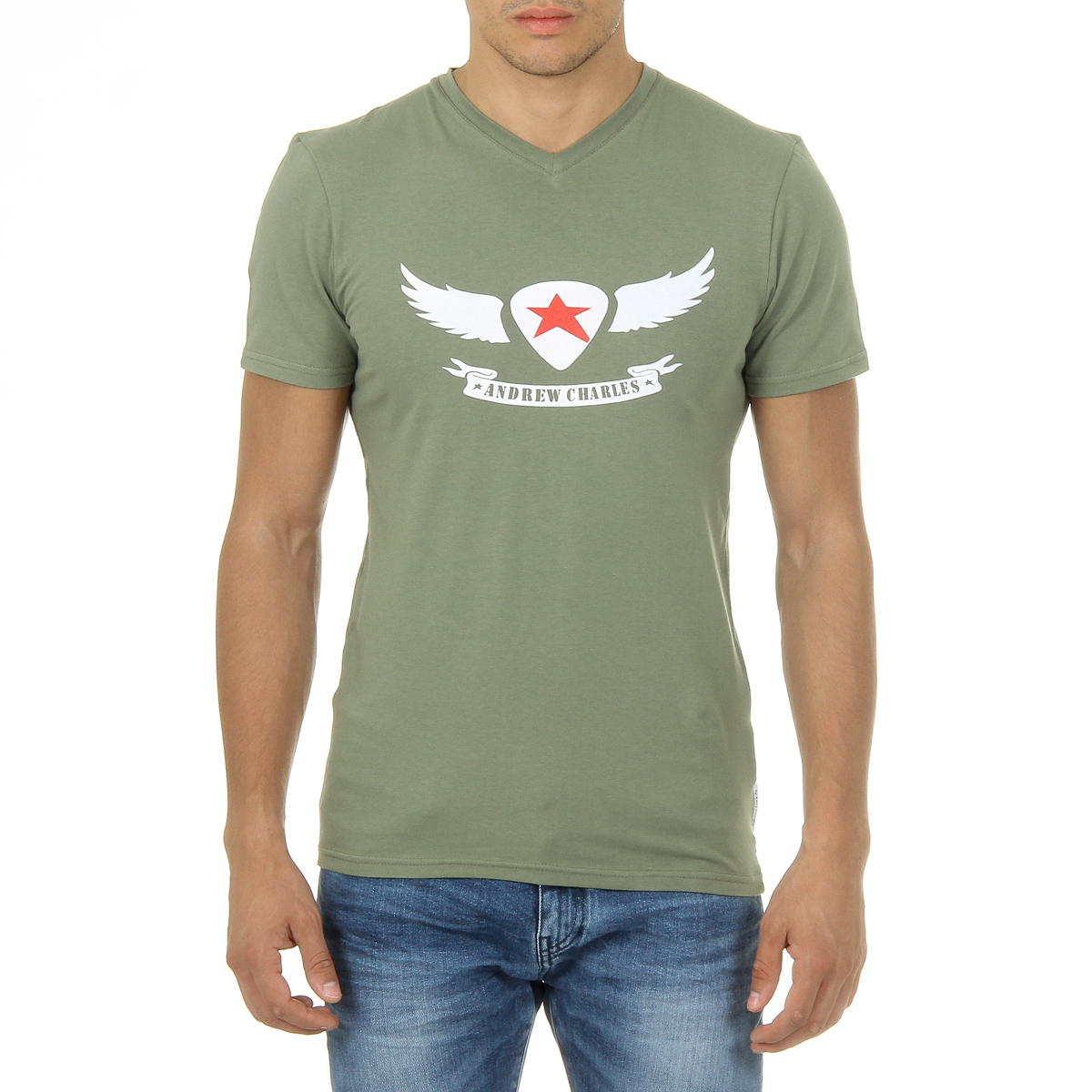 Andrew Charles Maglietta da uomo a maniche corte con scollo a V, verde KENAN