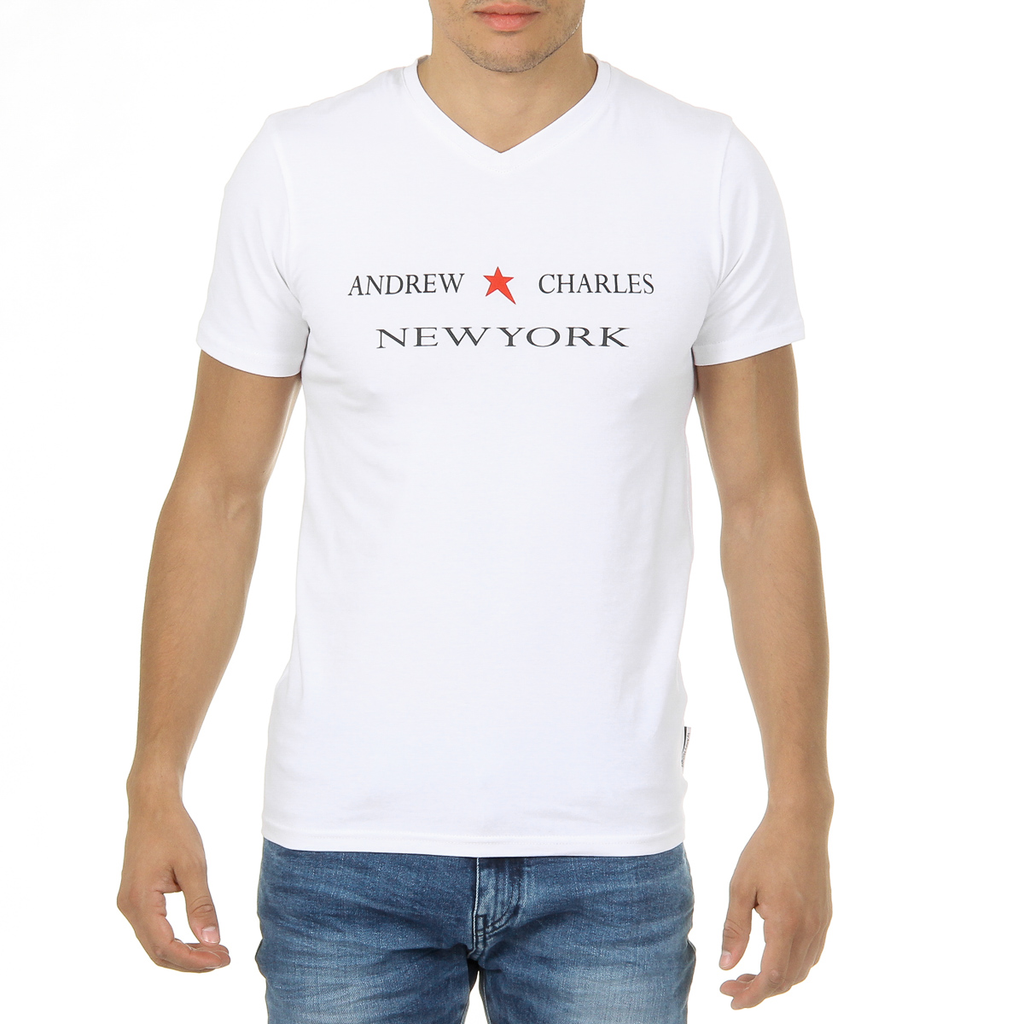 Andrew Charles T-shirt da uomo a maniche corte con scollo a V bianca KENAN