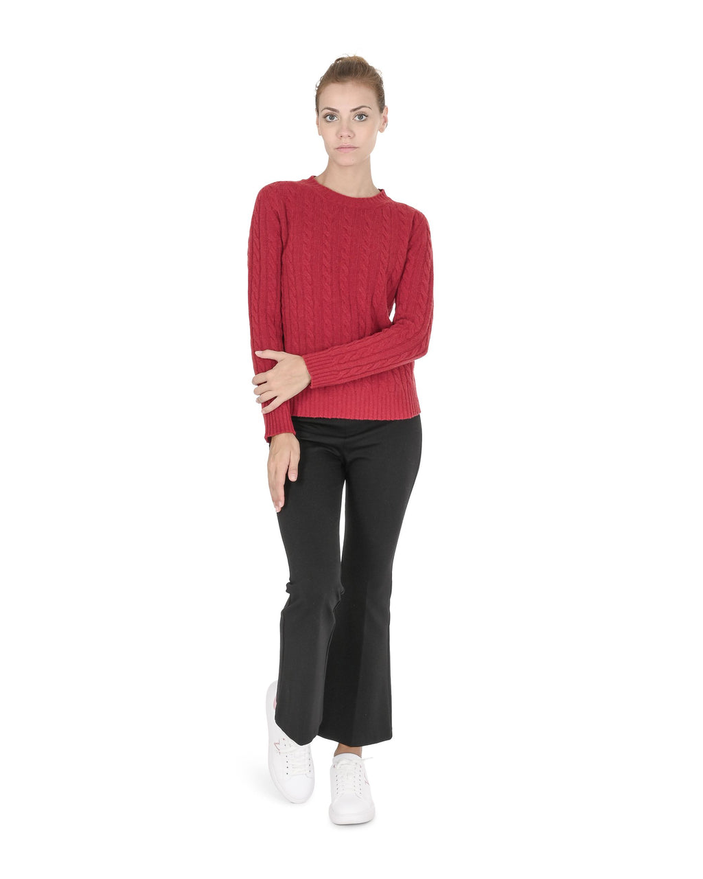 Maglione girocollo da donna in cashmere Crown of Edinburgh COE 0033 ROSSO