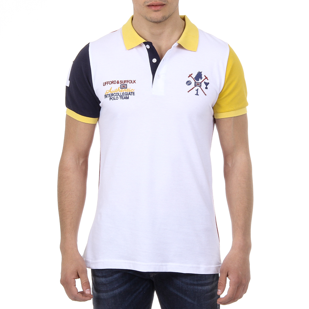Polo da uomo a maniche corte Ufford & Suffolk Polo Club US009 BIANCO