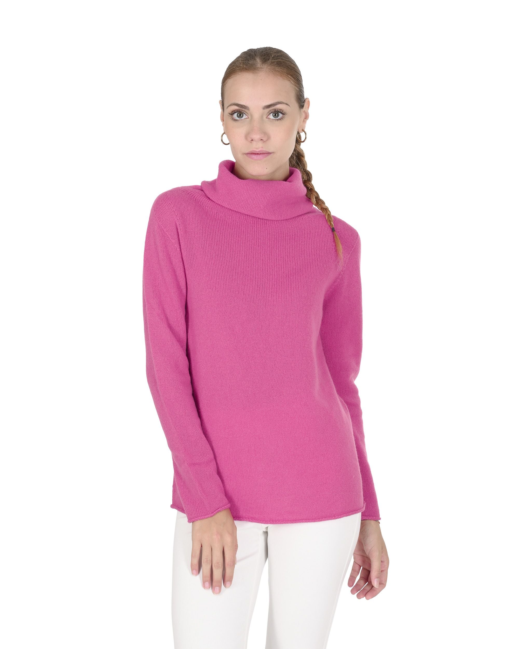Maglione a collo alto da donna in cashmere Crown of Edinburgh COE 0018 FUSHIA