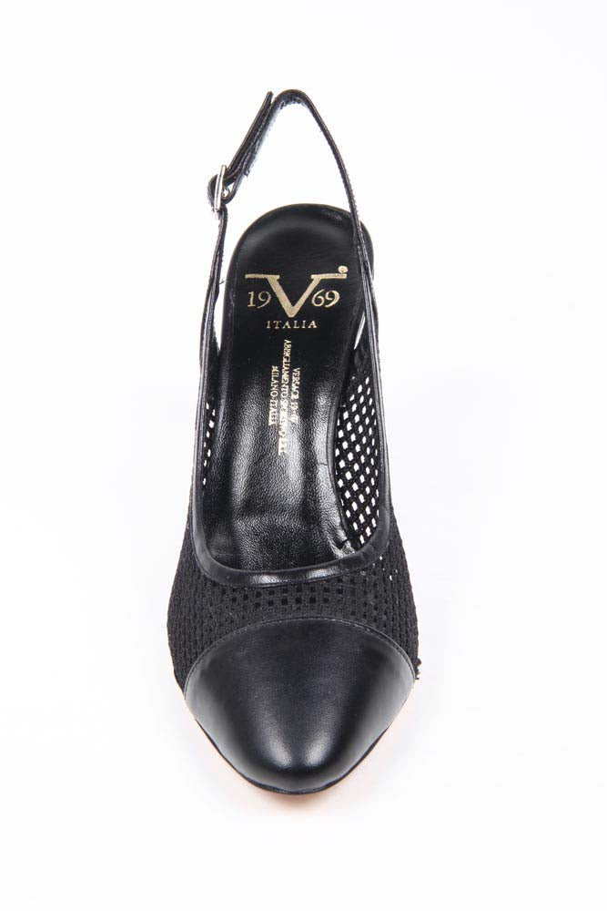 Décolleté Slingback da Donna V 1969 Italia 5512 LAU85 TES RETE NEW RODI NERO