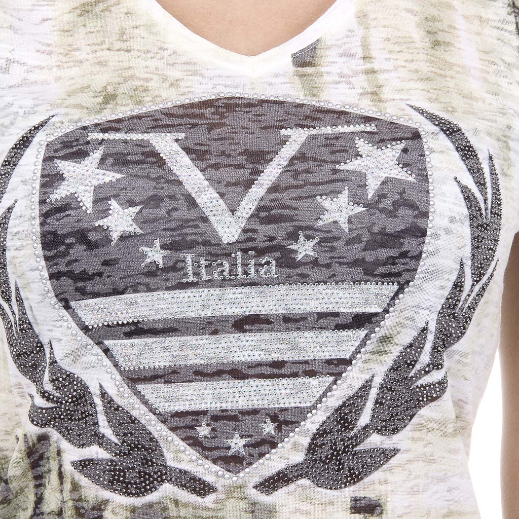 V 1969 Italia T-shirt da donna a maniche corte con scollo a V gialla EMILY