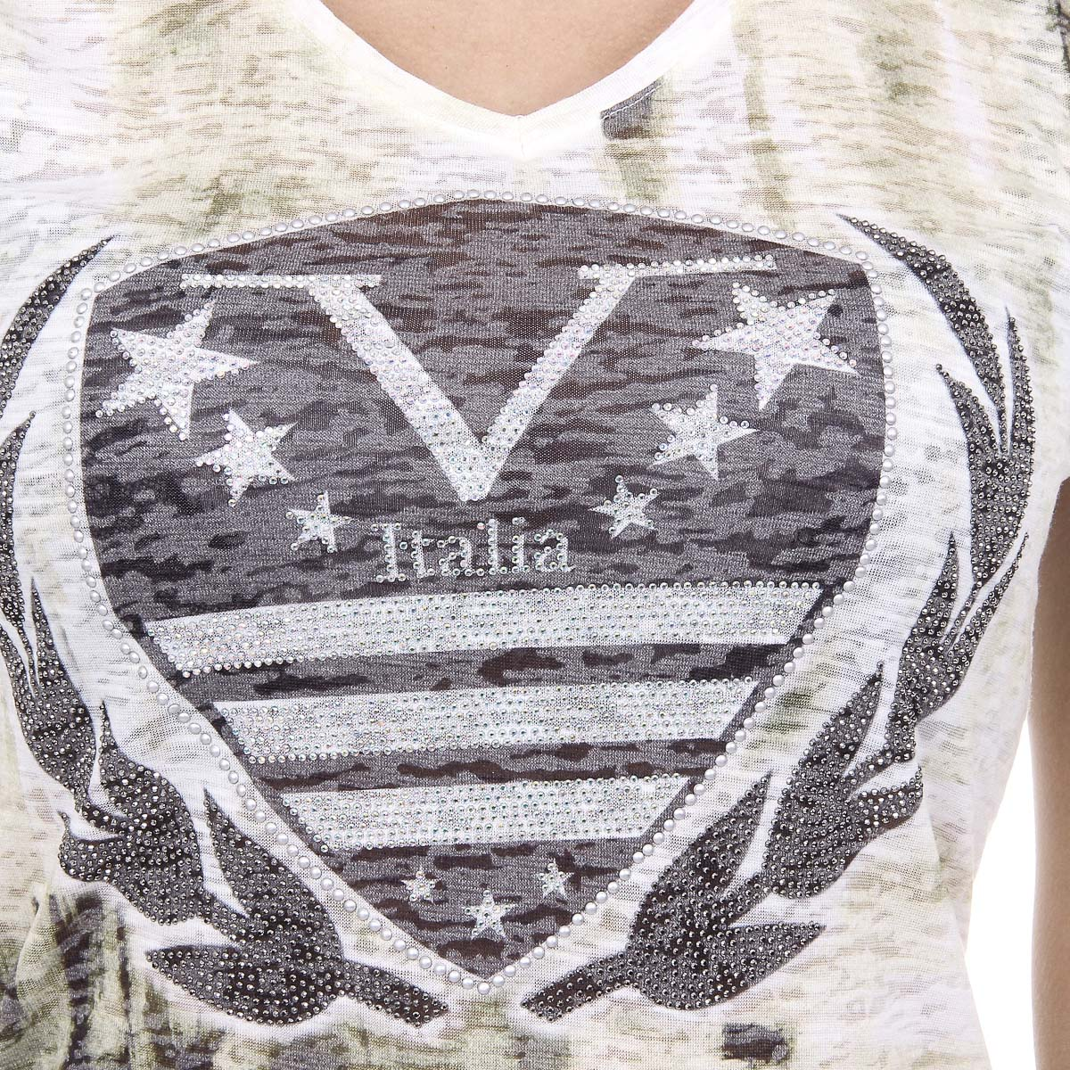 V 1969 Italia T-shirt da donna a maniche corte con scollo a V gialla EMILY