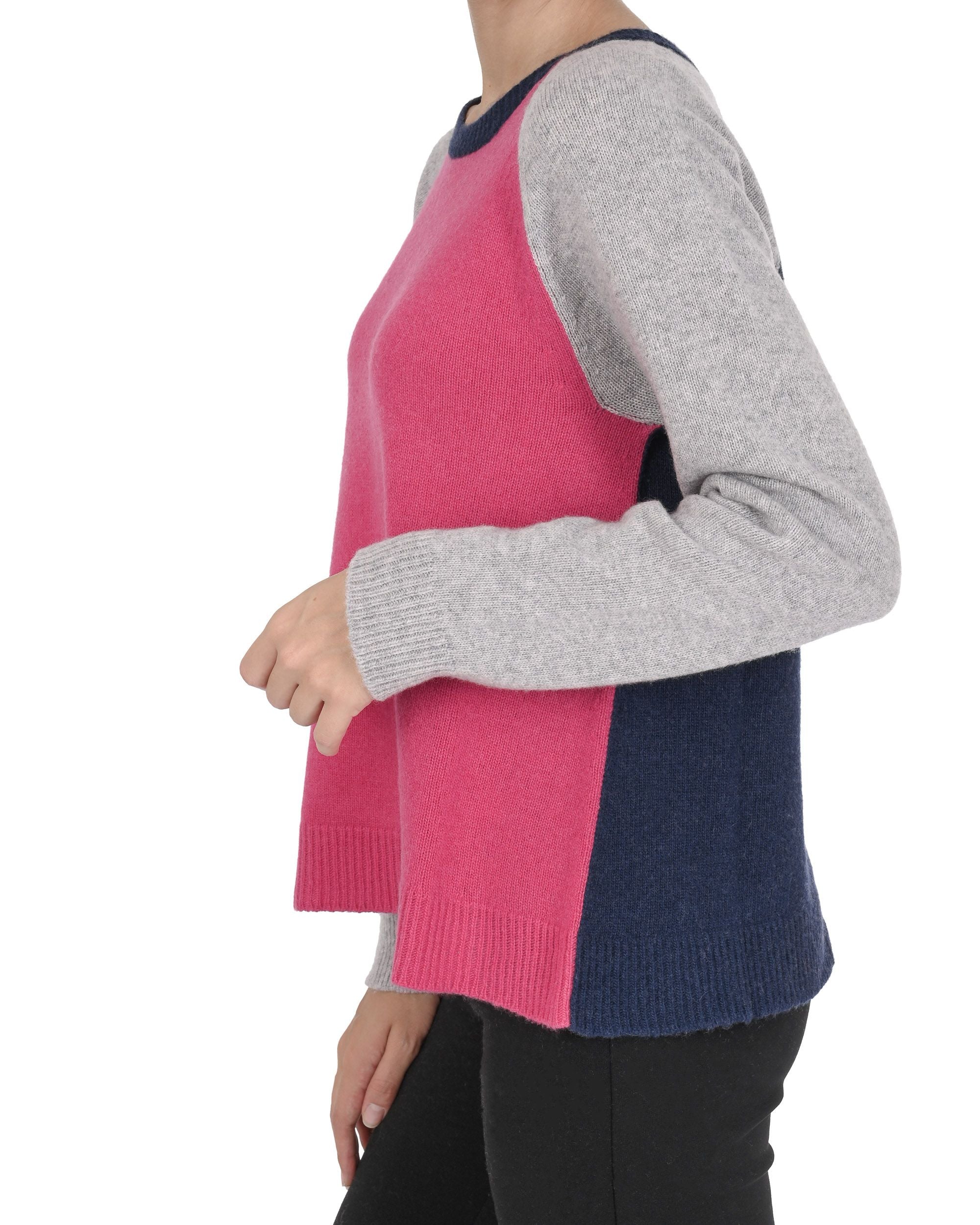 Maglione girocollo da donna in cashmere Crown of Edinburgh COE 0016 FUSCHIA/CREMA