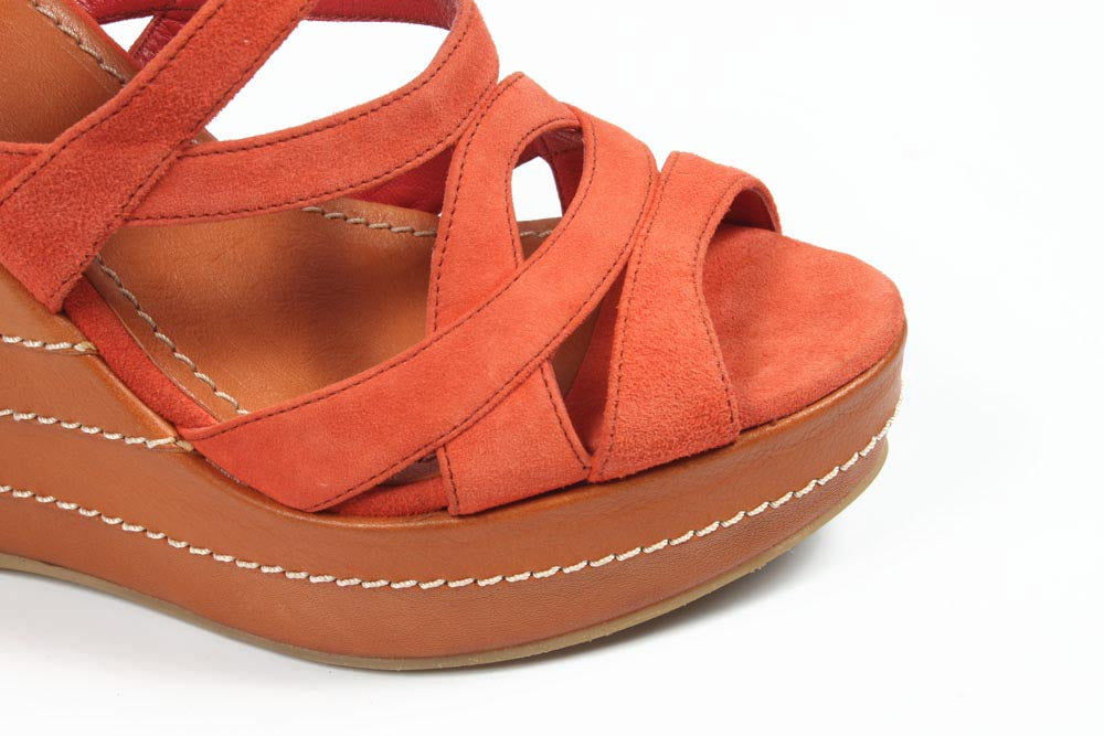 Sandalo espadrillas con zeppa da donna Sebastian Milano 4200 CAMOSCIO CORALLO