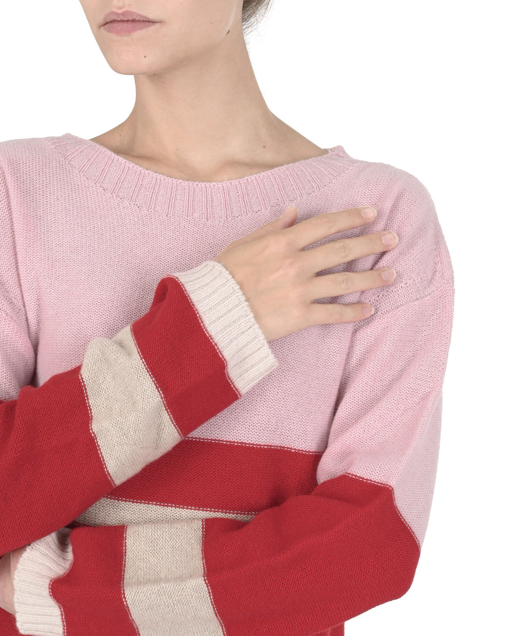 Maglione da donna con scollo a barca in cashmere Crown of Edinburgh COE 0017 ROSA/ROSSO