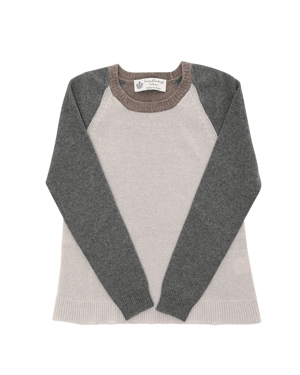 Maglione girocollo da donna in cashmere Crown of Edinburgh COE 0016 GRIGIO/BEIGE