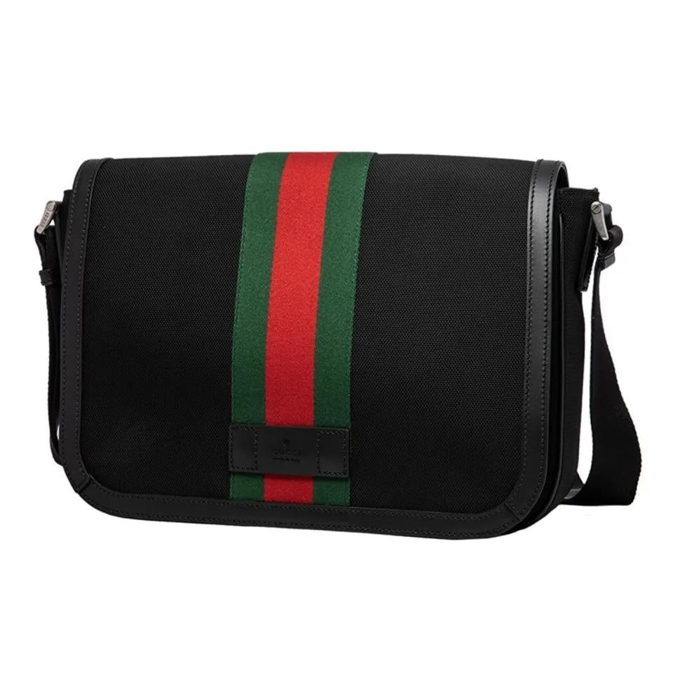 Borsa a tracolla Gucci Web Stripe da uomo nera