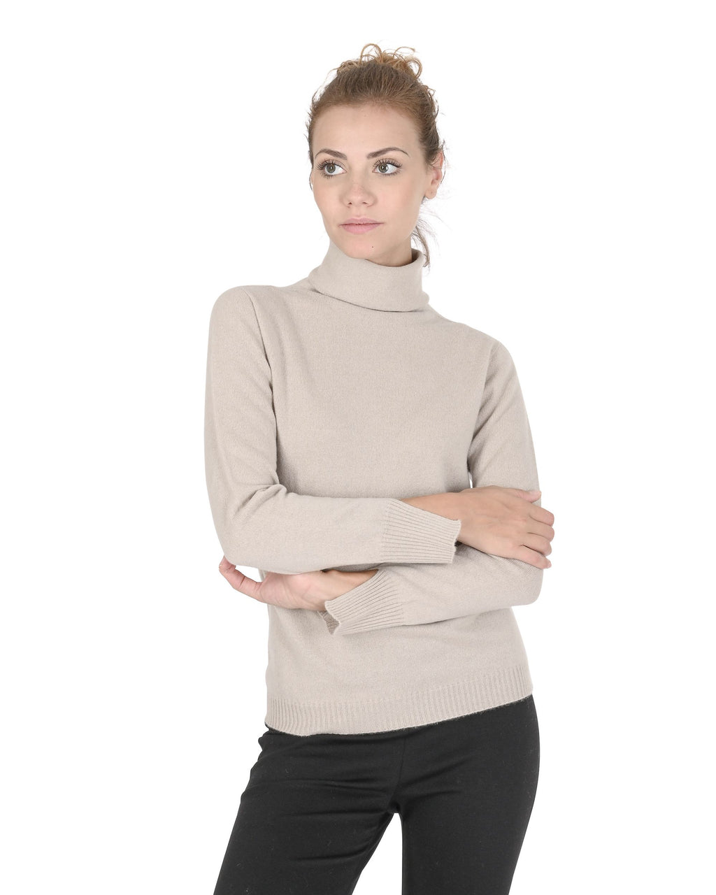 Maglione dolcevita da donna in cashmere Crown of Edinburgh COE 0023 TAUPE
