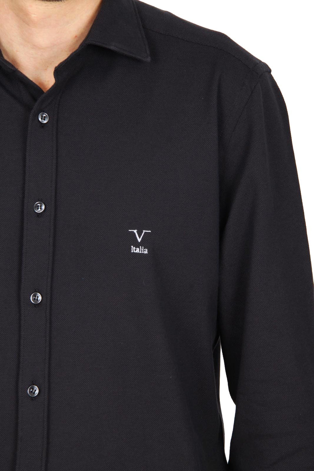 V 1969 Italia camicia da uomo a maniche lunghe Paris Piquet Nero