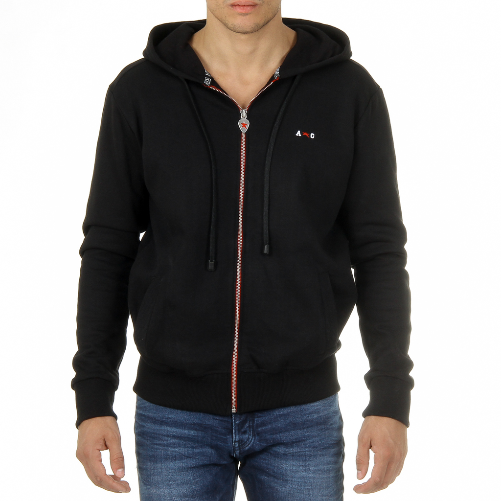 Felpa con cappuccio da uomo Andrew Charles con cerniera, maniche lunghe, scollo rotondo, nera FELA