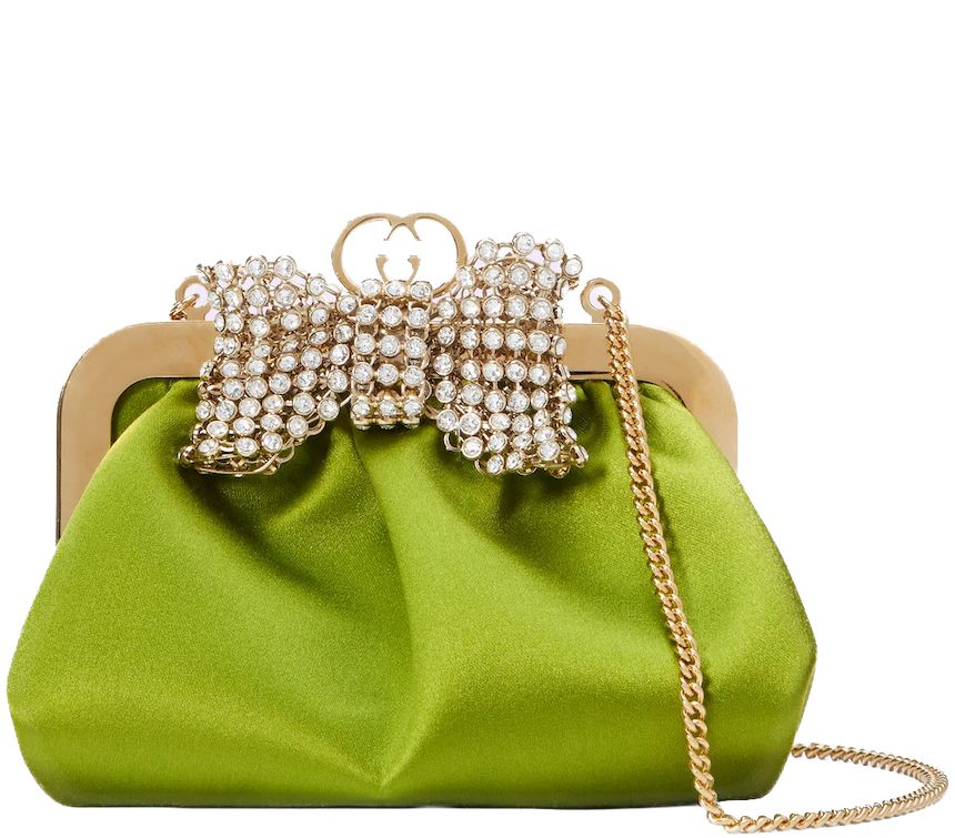 Borsa a tracolla Broadway in raso con fiocco di cristalli