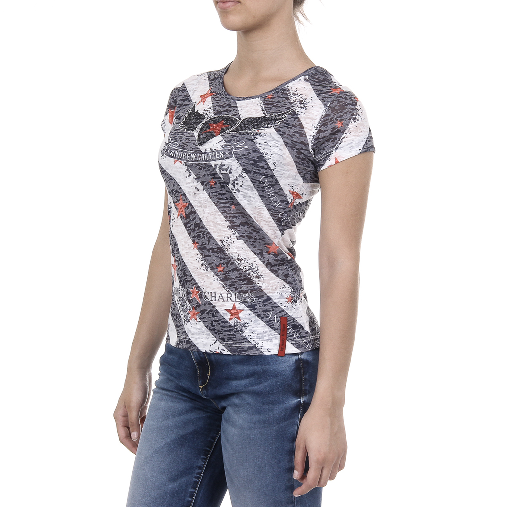 Andrew Charles T-shirt da donna a maniche corte con scollo rotondo, blu scuro CAROLINE
