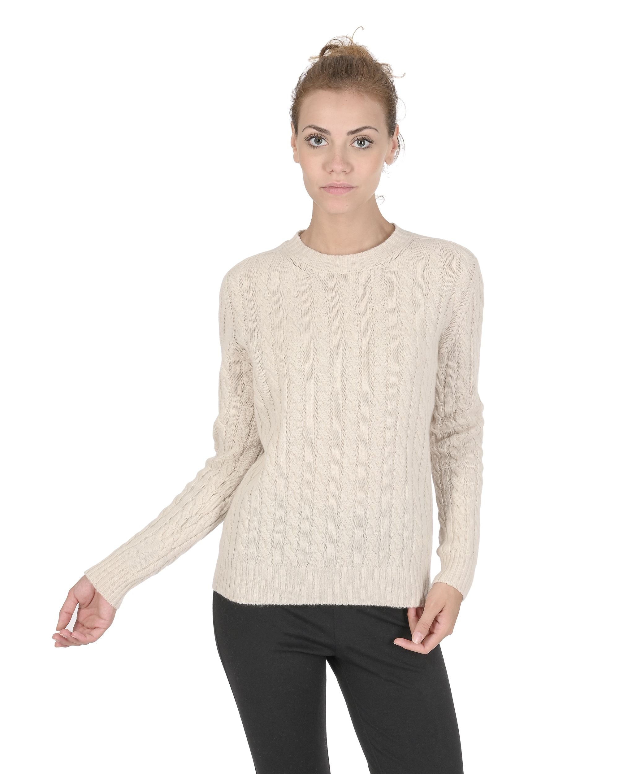 Maglione girocollo da donna in cashmere Crown of Edinburgh COE 0033 CREMA