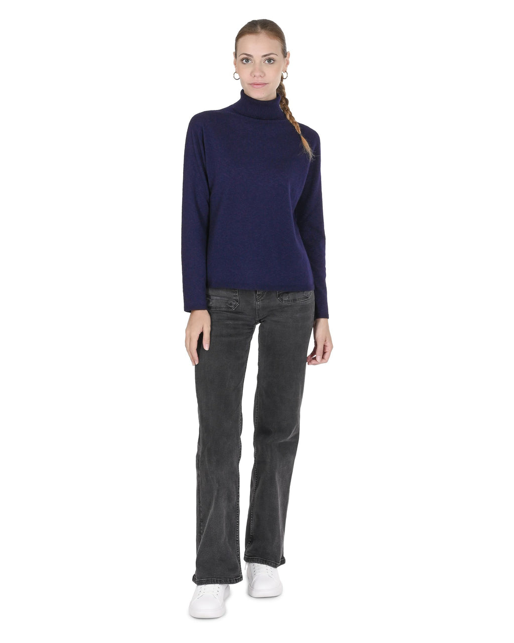 Maglione dolcevita da donna in cashmere Crown of Edinburgh COE 0020 BLU NAVY