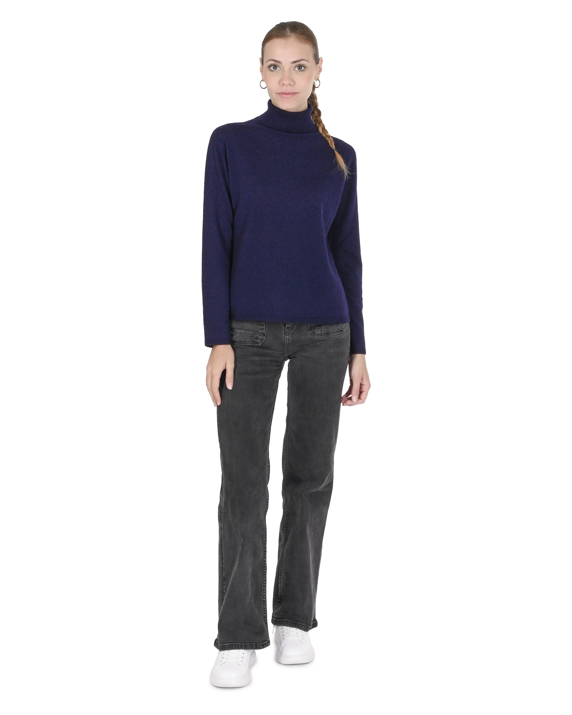Maglione dolcevita da donna in cashmere Crown of Edinburgh COE 0020 BLU NAVY