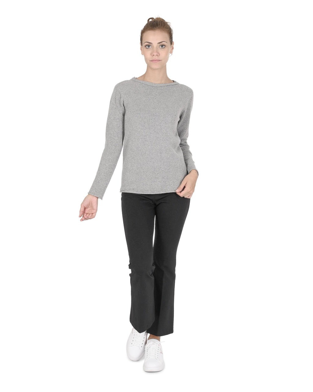 Maglione da donna con scollo a barca in cashmere Crown of Edinburgh COE 0015 GRIGIO