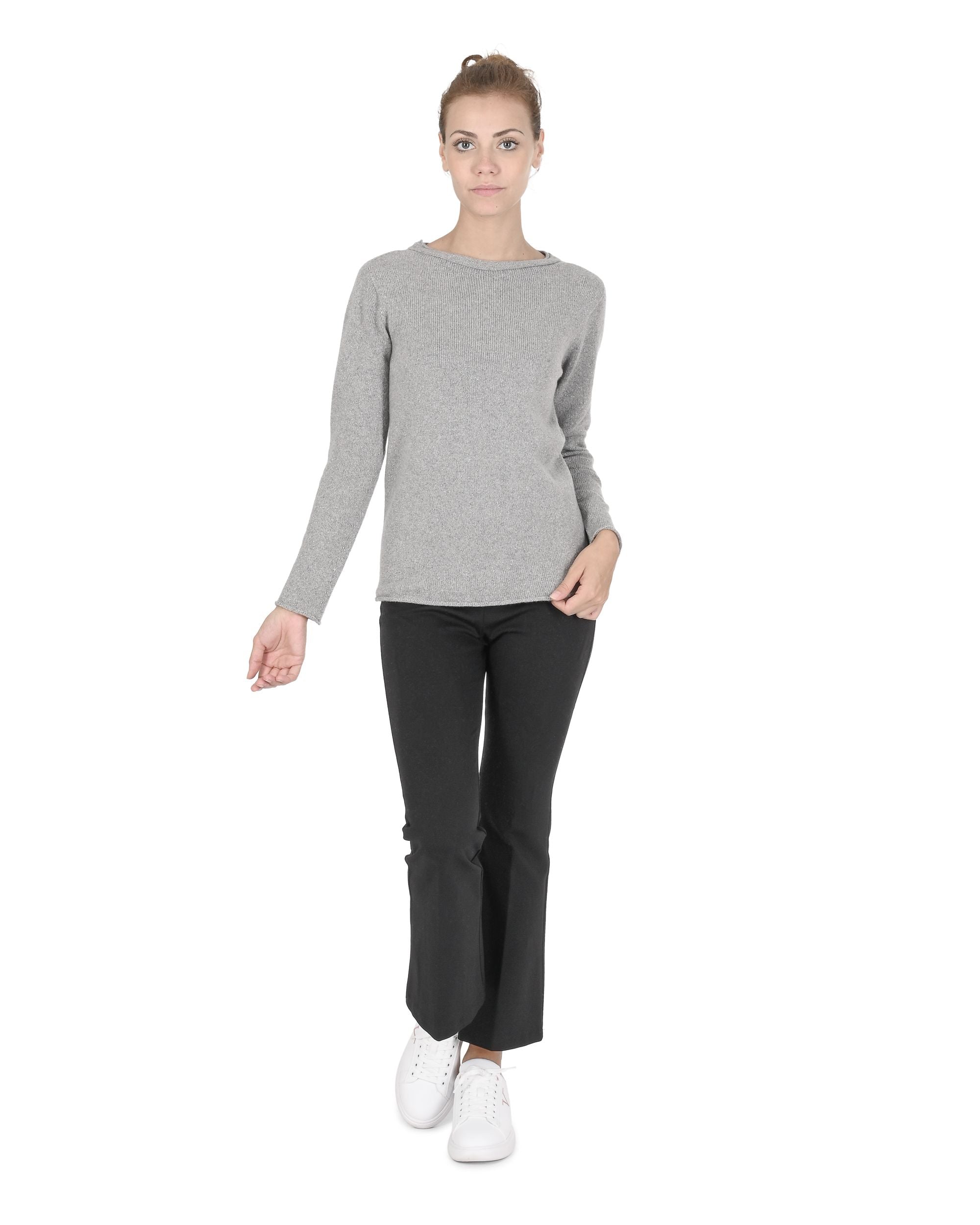 Maglione da donna con scollo a barca in cashmere Crown of Edinburgh COE 0015 GRIGIO