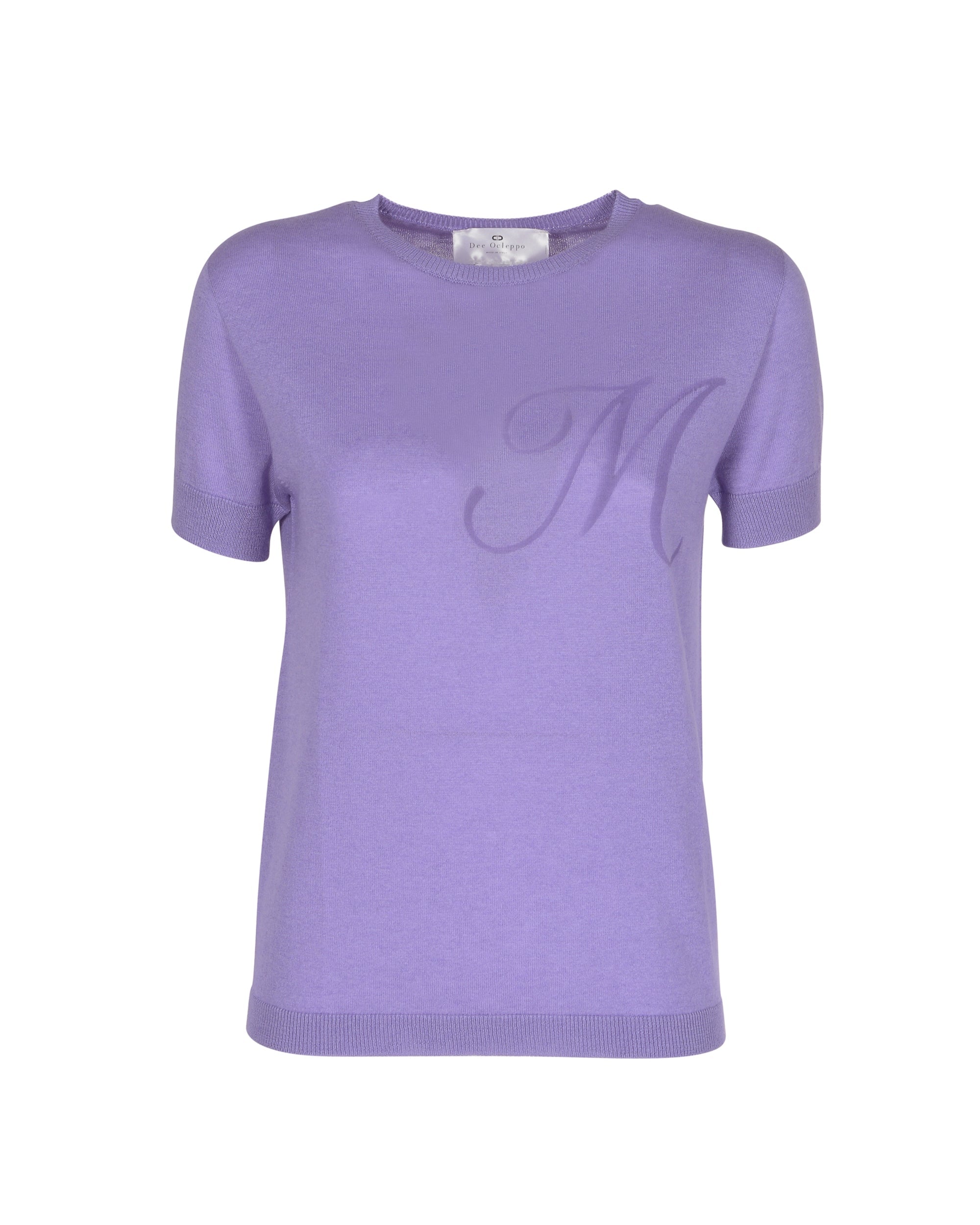 Maglia girocollo estiva in cashmere - Manica corta - Lilla