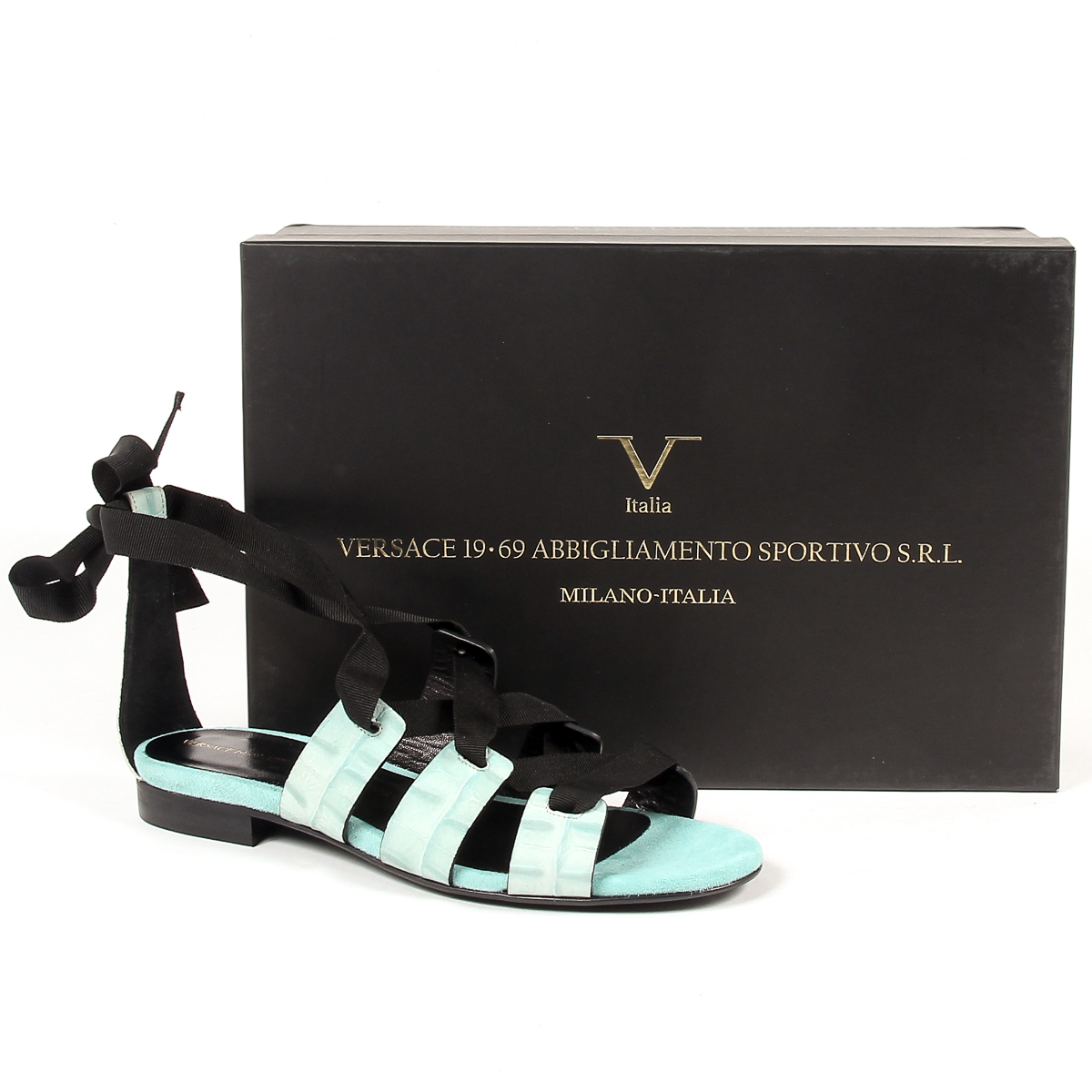 V 1969 Italia Sandalo piatto da donna verde MORA